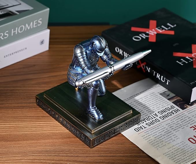 Knight Pen Holder Pen Stand Desk Organizers and Accessories Resin Pencil Holder as Gift with a Fancy Pen for Office and Home Desk Organizer (Blue)-DeskLoop Office