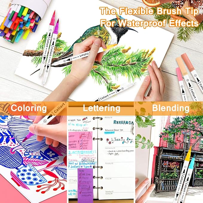 Caliart 72 Colors Dual Tip Fine & Brush Pens Art Markers, Aesthetic Cute Preppy Stuff School Supplies, Coloring Markers for Kids Artist Adult Book Cards Drawing Craft Kit Mothers Day Gift for Mom-DeskLoop Office