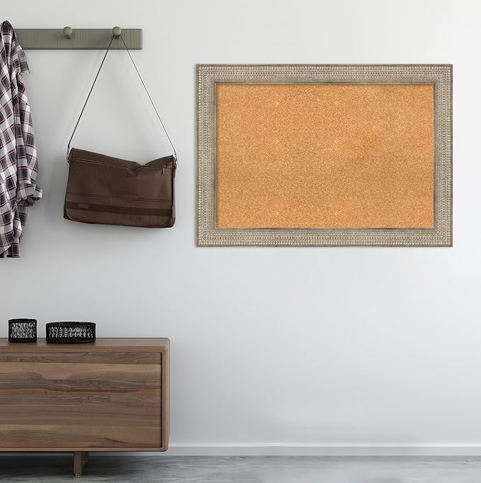 Amanti Art Natural Cork Board for Wall, 30x42 Vision Board with Silver Wood Frame, Large Corkboard Office Decor for Home Organization, Traditional Corkboard Pinboard to display items for home-DeskLoop Office