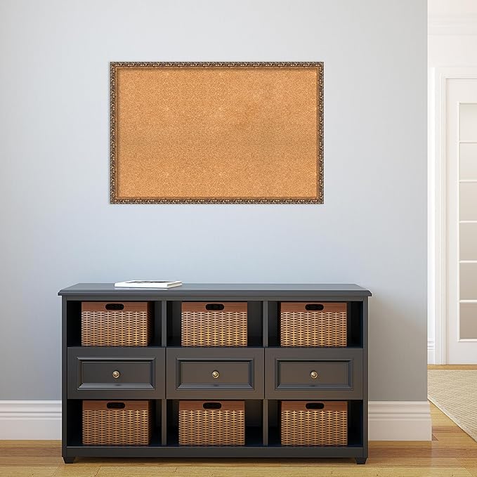 Amanti Art Natural Cork Board for Wall, 24x36 Vision Board with Bronze Frame, Large Corkboard Office Decor for Home Organization, Traditional Corkboard Pinboard to Display Items for Home Organization-DeskLoop Office