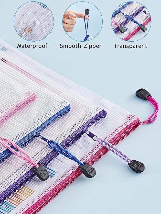 JARLINK 36 Pack 8 Sizes Mesh Pouch, 9 Colors, Waterproof Zipper File Bags - Image 4