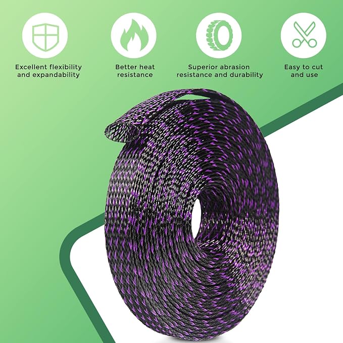 132 ft Expandable Braided Cable Sleeve Wire Loom PET Wiring Sleeving, Mesh - Image 4