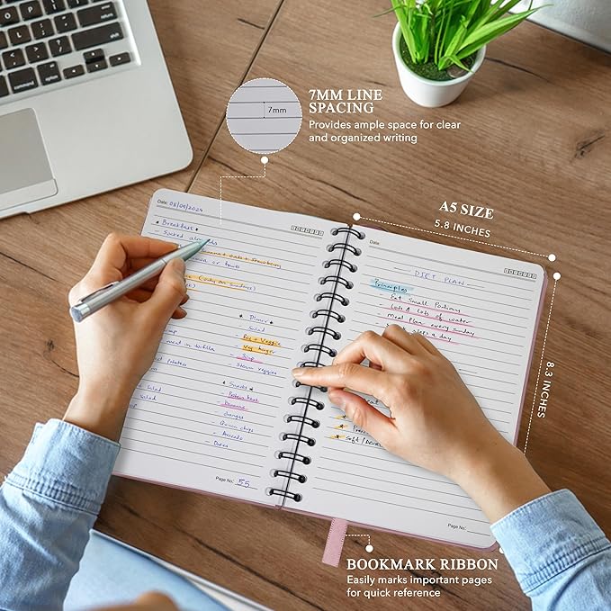 Lined Spiral Journal Notebook For Men & Women - A5 Journal 170 Pages, Hardcover Notebooks for Work & Note Taking, College Ruled Journals for Writing - Pink-DeskLoop Office