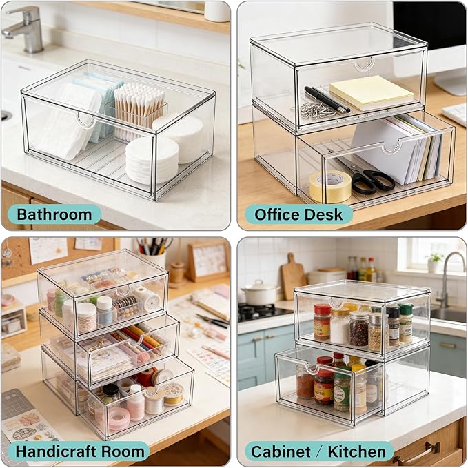 Prsildan Acrylic Makeup Organizer Stackable Clear Storage Drawers - Image 4