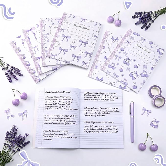 Fullhawl 6 Pack Composition Notebook College Ruled Bulk Light Purple Bow - Image 4