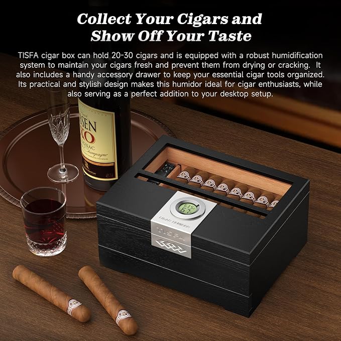 TISFA Cigar Humidor, Cedar Wood Desktop Humidor Box - Image 9
