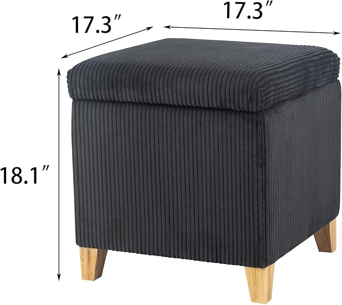 Adeco 18 Inch High Faux Fur Grey Cube Ottoman Storage, Fluffy Striped Velvet Chair Foot Stools, Small Bench Upholstered Vanity Stool with Hinged Lid, Solid Wood Legs-DeskLoop Office