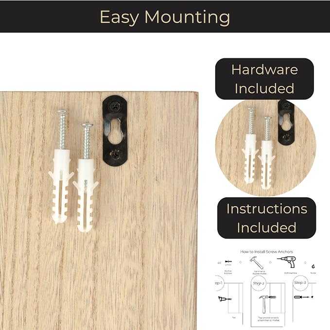 BLU MONACO Wall-Mounted Mail and Key Holder – Natural Wood 2-Tier Letter - Image 4