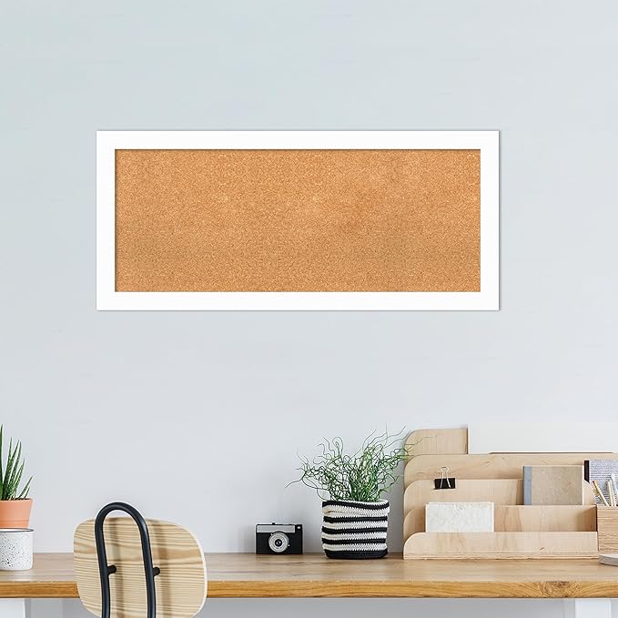 Amanti Art Natural Cork Board for Wall, 19x43 Vision Board with White Frame, Large Corkboard Office Decor for Home Organization, Casual Corkboard Pinboard to Display Items for Home Organization in-DeskLoop Office