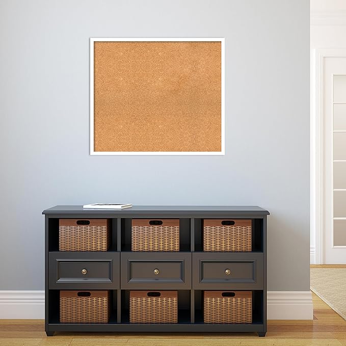 Amanti Art Natural Cork Board for Wall, 27x31 Vision Board with White Frame, Large Corkboard Office Decor for Home Organization, Modern Corkboard Pinboard to Display Items for Home Organization in-DeskLoop Office