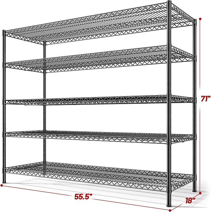 REIBII 55.5" W Storage Shelves 3200LBS Wire Shelving Unit 5 Tier Metal Shelving - Image 3