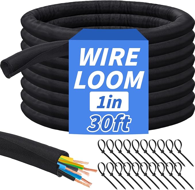 30FT Split Braided Sleeve Cable Management, 1 Inch Wire Loom Tubing Cord by Oleitodh