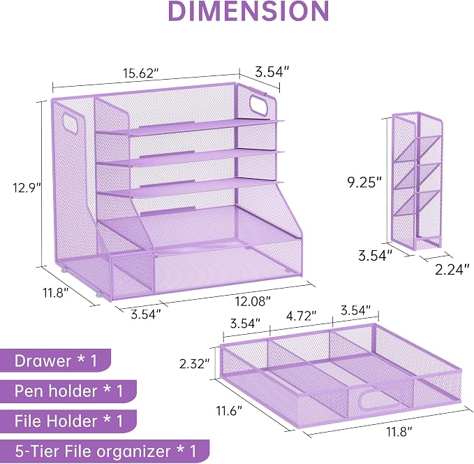 SUPEASY Desk Organizer with File Holder, 5-Tier Mesh Paper Letter Tray - Image 6