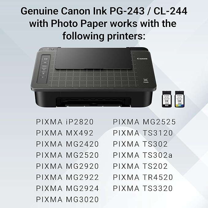 Canon PG-243 / CL-244 Genuine Ink Value Pack (2 Cartridges), Compatible with iP2820, MX492, MG2420/2520/2920/2922/2924/3020/2522/2525, TS3120/302/302a/202/4520/3320-DeskLoop Office