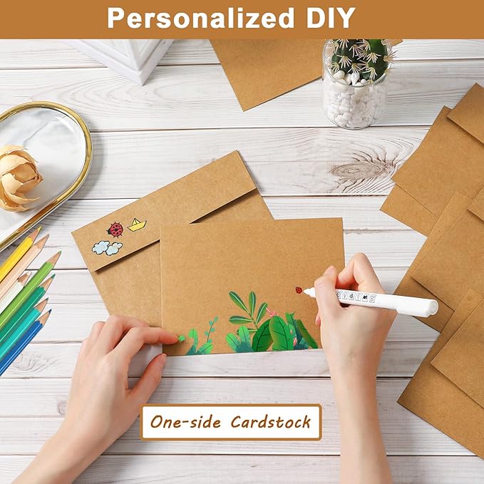 100 Packs Brown Blank Flat Cards and Envelopes 5 x 7 Heavyweight Single Panel Cardstock and A7 Envelopes Self Seal for Wedding Invitations, Birthday, Thank You Cards, Mailing