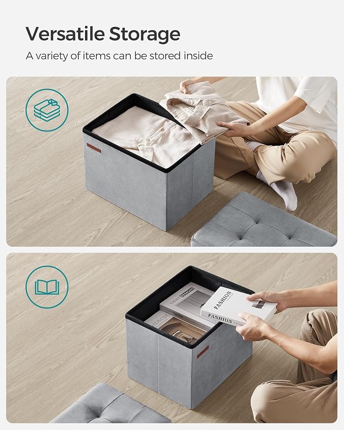 SONGMICS Storage Ottoman, Foldable Small Ottoman Foot Rest, 12.2 x 16.1 Inches - Image 5