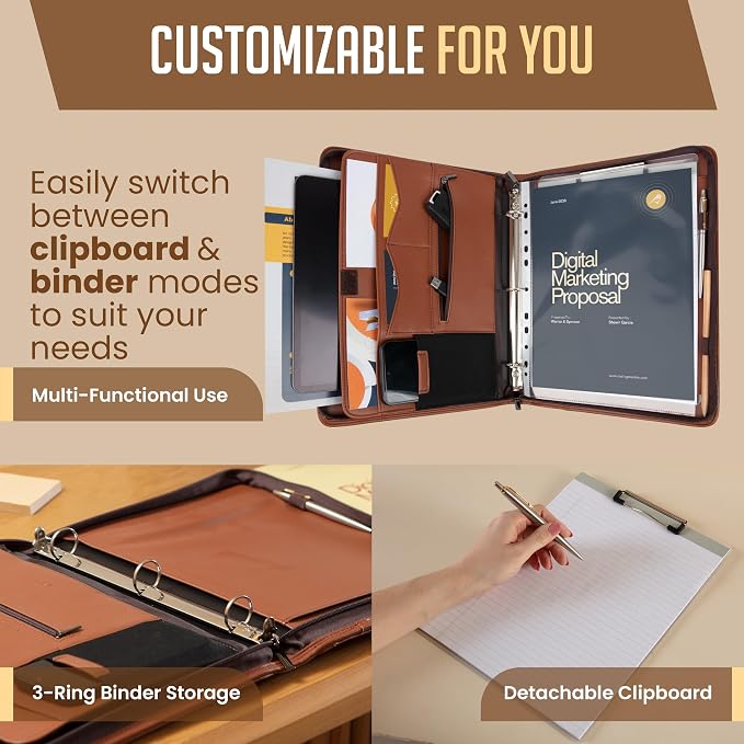 STYLIO Zipper Portfolio | Padfolio 3 Ring Binder and Clipboard Folio | - Image 5