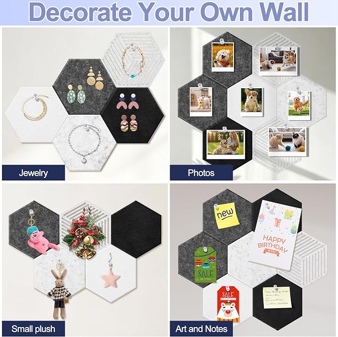 10PCS Hexagon Cork Board Tiles, Self-Adhesive Felt Bulletin - Image 7