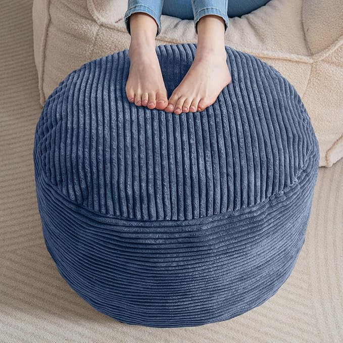 HIGOGOGO Round Stuffed Pouf Ottoman, Corduroy Poufs by HIGOGOGO