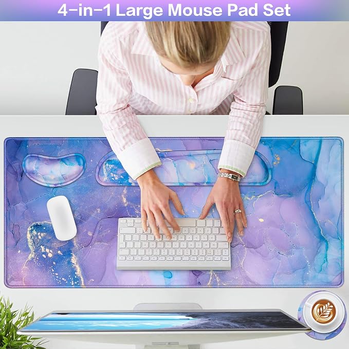 4-in-1 Mouse Pad with Wrist Rest Set Purple, 35.4×15.7in Large Gaming Mouse - Image 2