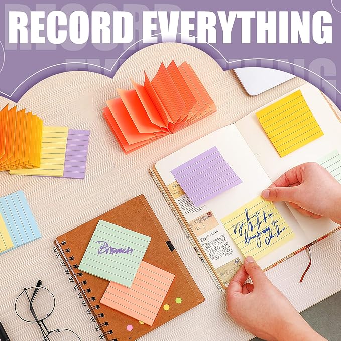 24 Pack Pop Up Sticky Notes 3 x 3 Refills 1200 Sheets Colored Sticky Notes Self Adhesive Memo Pads for Home Office Supplies(Light Colors, Line)-DeskLoop Office