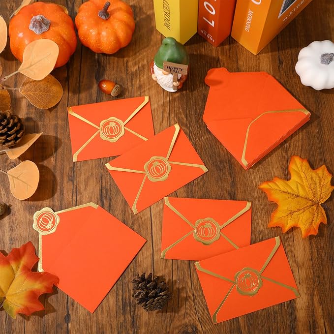 JarThenaAMCS 50Pcs Fall Mini Greeting Card Envelopes Bulk Orange Gift Card - Image 4