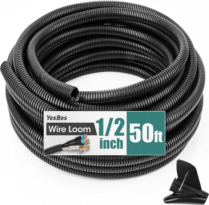 50 FT Wire Loom 1/2 Inch, Split Wire Loom Tubing Wire Conduit, Wire Protector by YesBes