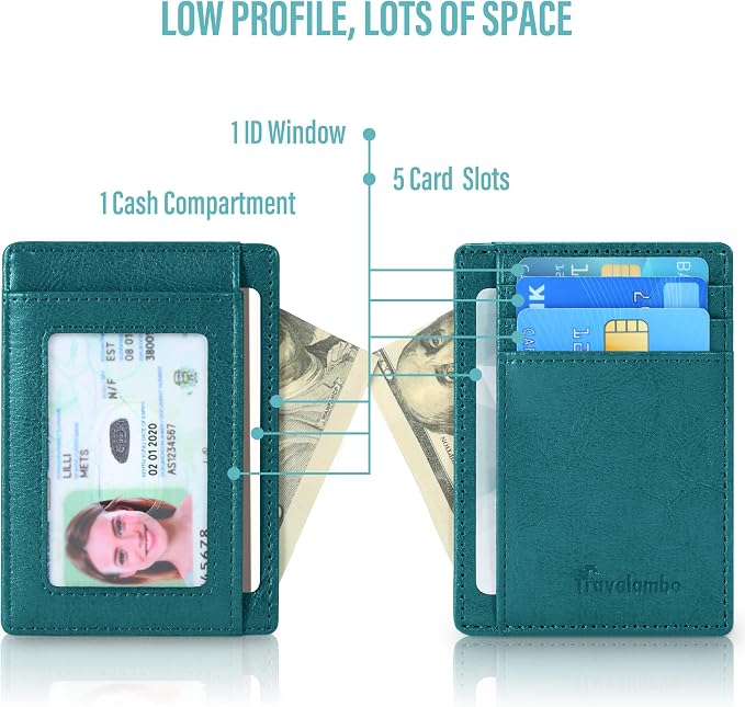 Travelambo Slim Wallet Front Pocket Minimalist Leather RFID Blocking Medium Size - Image 5