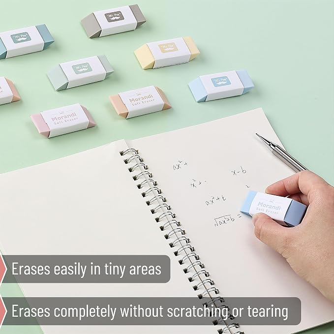 Mr. Pen- Pencil Erasers, 10 Pack, Morandi Colors | Soft Rubber Pencil Erasers - Image 4