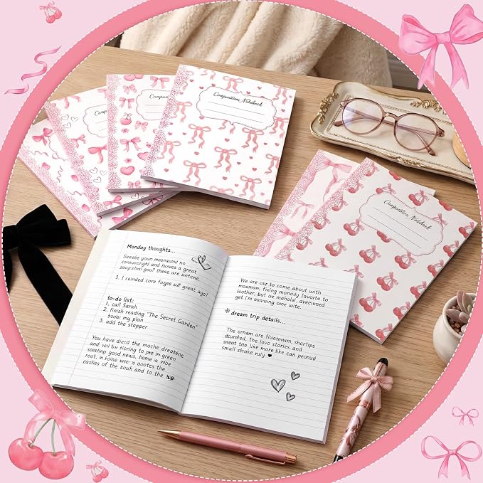 Fullhawl 6 Pack Composition Notebook College Ruled Bulk Light Pink Bow - Image 4