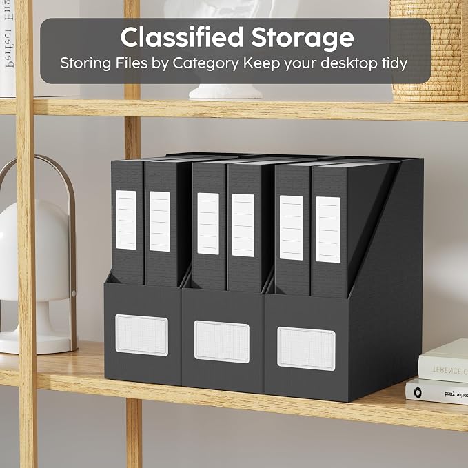 JiaWei Black Magazine File Holders, 3 Packs Sturdy Cardboard File Rack - Image 2