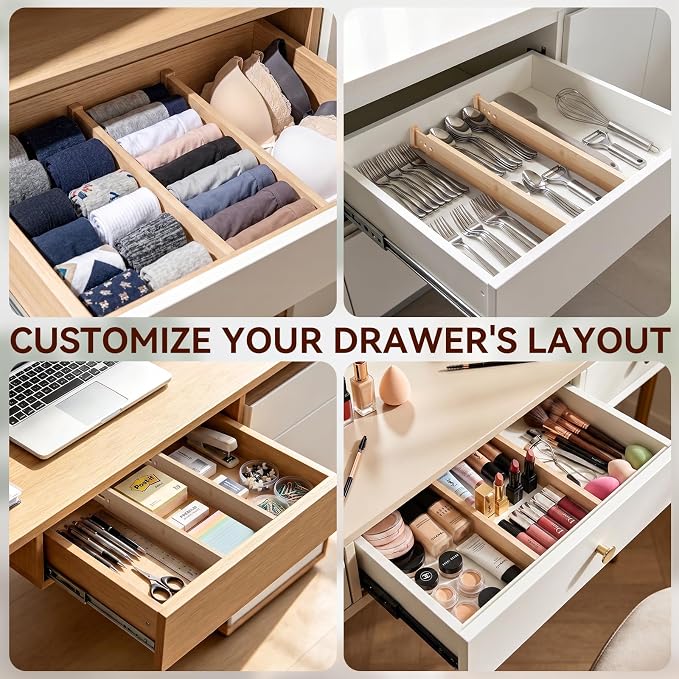Drawer Dividers, Kitchen Drawer Organizer, 2 Pack 17.3''-22'' Adjustable Bamboo - Image 6