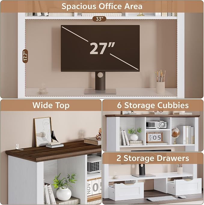 Desk Shelf with Computer Monitor Stand, 37.4''W Desktop Bookshelf Display Rack - Image 3