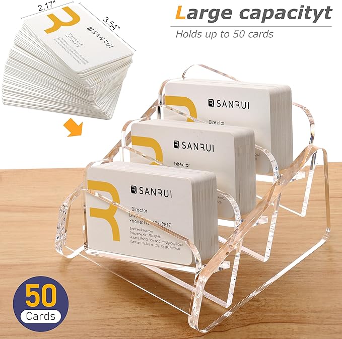 SANRUI Acrylic Business Card Holder for Desk, 3 Tier Clear Tilt Business Name Card Display Holders Stand Storage Organizer Fits 180 Business Cards (Horizontal, 3-Slot)-DeskLoop Office