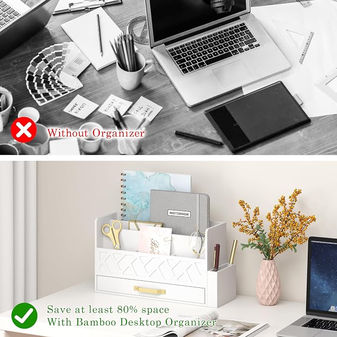 Wisuce Home Wooden Desk Organizer, Desktop Organizer File Sorter - Image 5