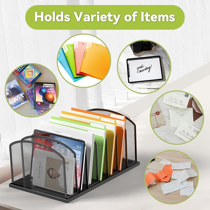 MINDEPOT Desk File Organizer 7 Sections Upright Mesh File Sorter Organizer - Image 5