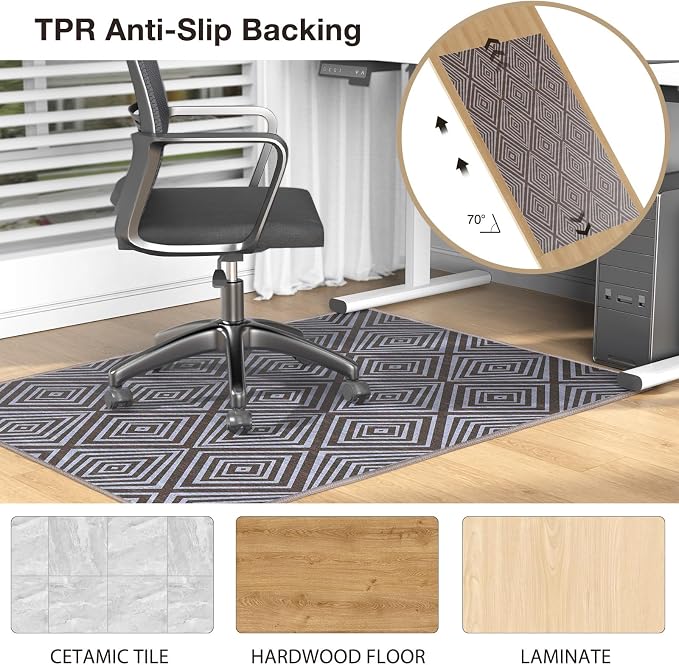 Blue&Black Checkered Diamond-Pattern Computer Chair Mat - Image 4