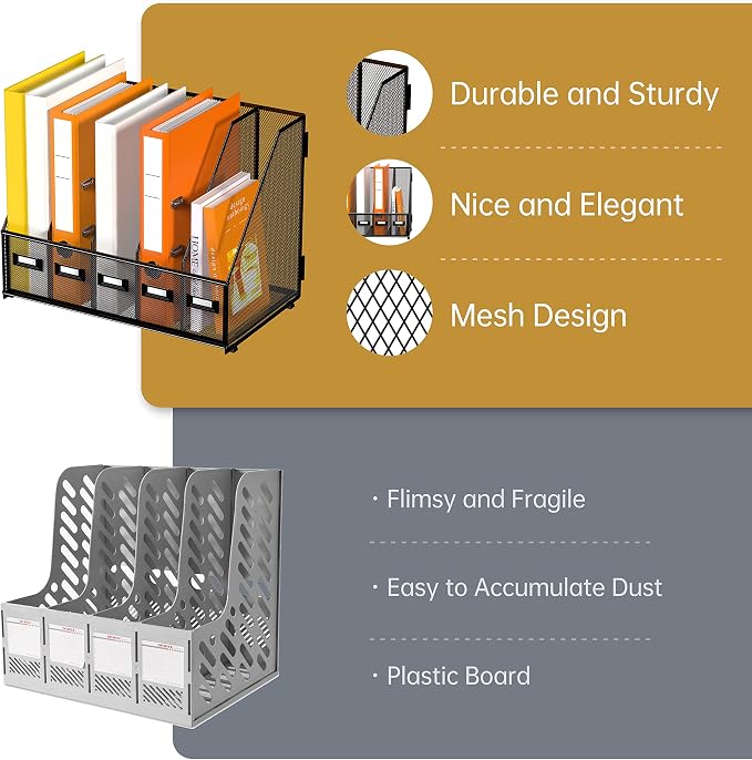 DALTACK 5 Vertical Compartments Magazine File Holder, Binder Organizer - Image 5