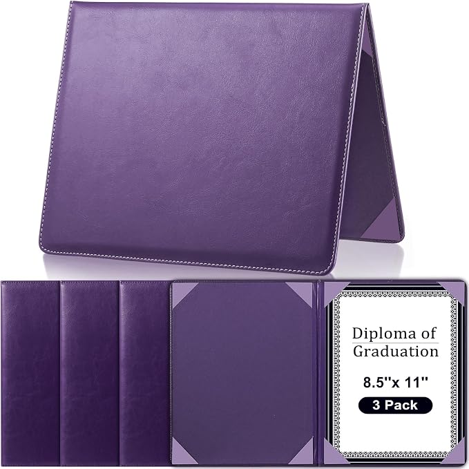 Tenare 3 Pcs Purple Leather Certificate Holder 8.5 x 11 PU Phd Bachelor Master by Tenare