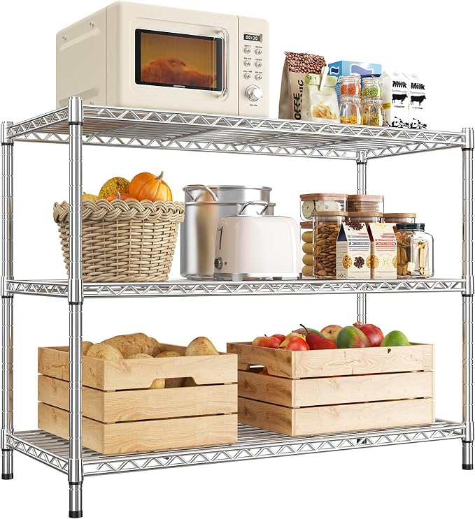 3- Shelf Metal Shelving Unit 35.6Wx14Dx36H, Adjustable Storage Shelves Heavy by Durayloly