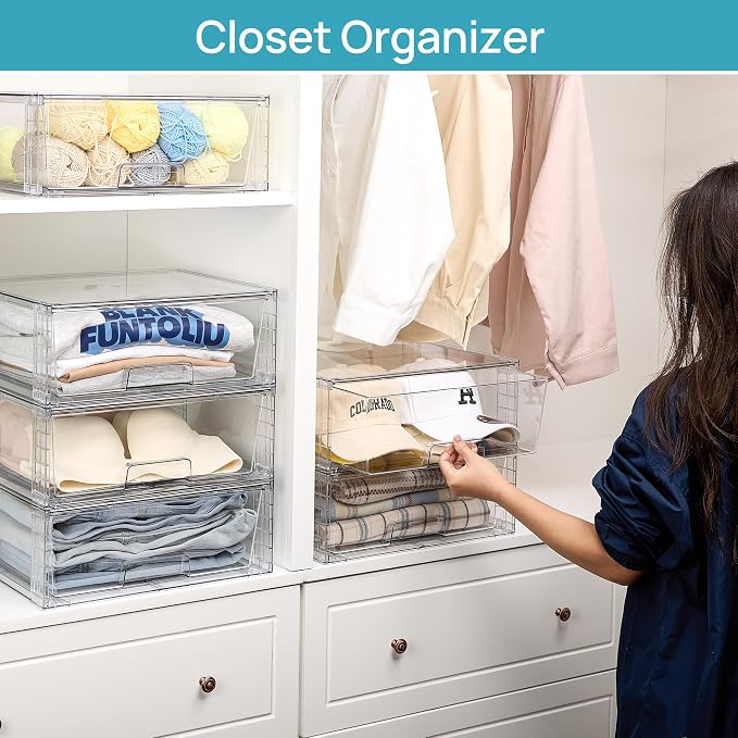 Vtopmart 6 Pack Large Stackable Storage Drawers, Easily Assemble Clear Acrylic - Image 4