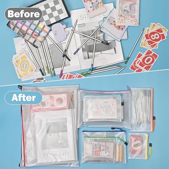 20pcs Mesh Zipper Pouch Bags,9 Sizes Plastic Zipper Bags for Organization,Reusable Zipper Pouches for Puzzle Board Game Storage,for Travel School Office Supplies.-DeskLoop Office