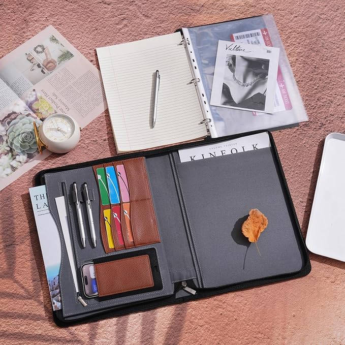 Wonderpool Travel Zippered Portfolio 3 Ring Binder A4 Padfolio Document Case - Image 5