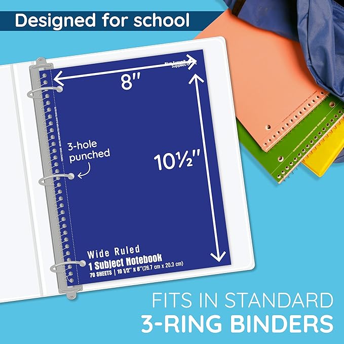 Blue Summit Blue Wide Ruled Spiral Notebooks Bulk, 1 Subject Spiral Notebook Wide Ruled, Paper School Bulk Notebooks, 48 Pack-DeskLoop Office