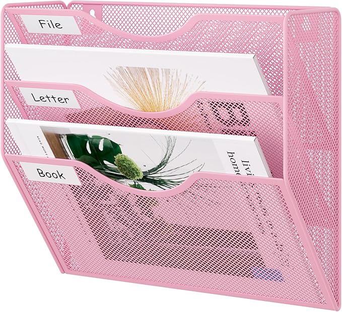 EasyPAG 3 Pocket Mesh Wall File Organizer, Hanging Paper Folder Holder by EasyPAG