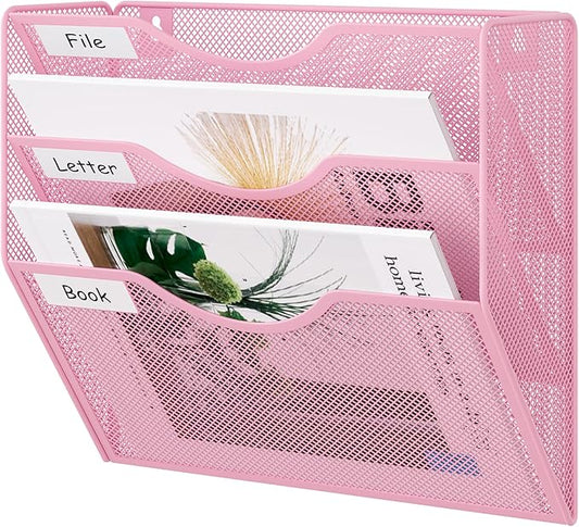 EasyPAG 3 Pocket Mesh Wall File Organizer, Hanging Paper Folder Holder by EasyPAG