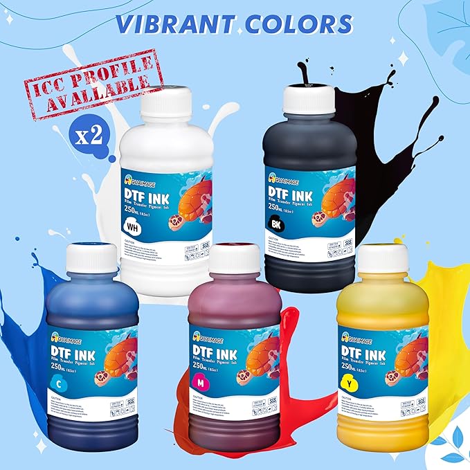 Dtf Ink 1500ml Dtf Printer Ink for ET8550,L1800,XP15000, Bright Colors,DTF Transfer Ink for Pet Film, Refill Ink for P400, P800, P600, DX5, XP600. (250ml x 6, 2Wh+BKCMY)-DeskLoop Office