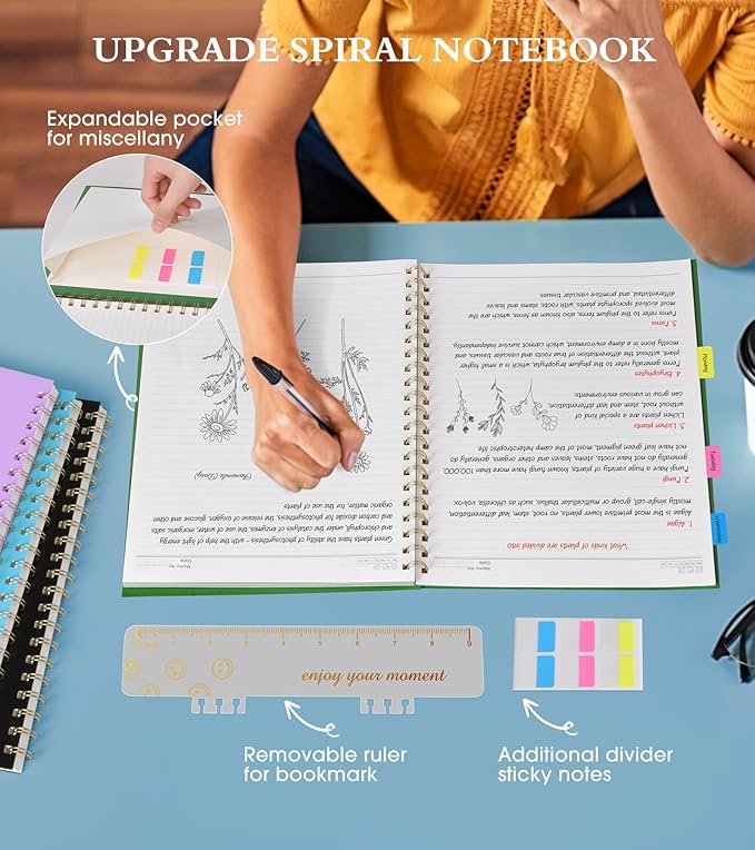 Spiral Notebook Journal 8.5” x 11”, A4 Large Notebooks for Women Men, College Ruled Lined Journal, 100 GSM Paper, Hardcover Spiral Bound Journals for Work School Writing Note Taking Business, Green-DeskLoop Office