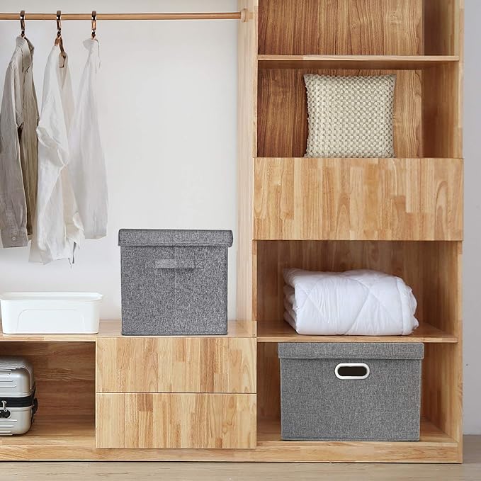 TYEERS Large Collapsible Storage Bins with Lids, Organization Bins for Closet Storage, Clothes Storage, Folding Storage Box with Lids for Home Office Storage - 2 Pack - Gray-DeskLoop Office