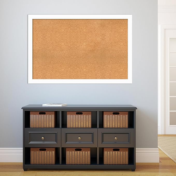 Amanti Art Natural Cork Board for Wall, 31x47 Vision Board with White Frame, Oversize Corkboard Office Decor for Home Organization, Casual Corkboard Pinboard to Display Items for Home Organization in-DeskLoop Office